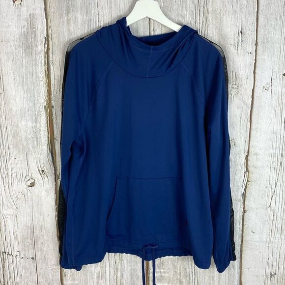 Zella Warmup Hoodie Mesh Stripe Sleeves Blue and Black Size M   156 - Picture 1 of 8